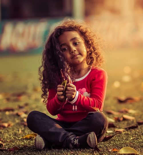 NoBo Kiddo Girl playing with leaves